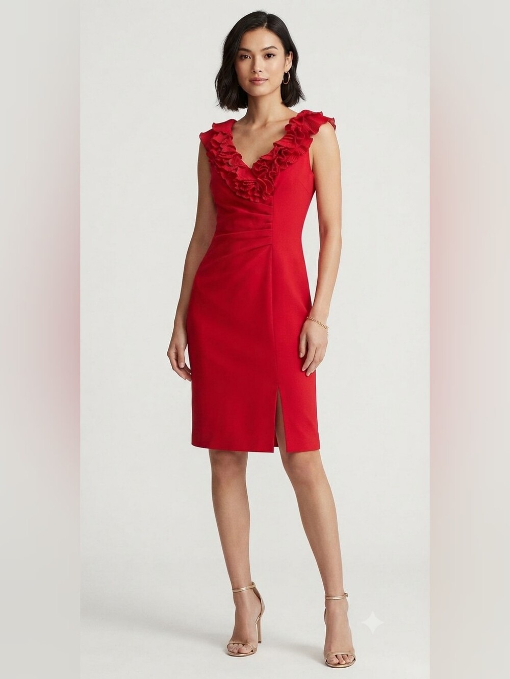 NEW Evan Picone Ruffled V Neck Dress Sz 4